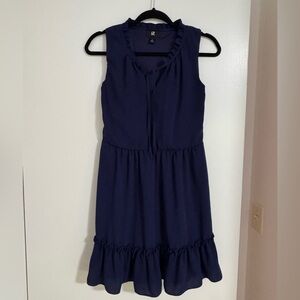 Iz Byer Navy Sleeveless Ruffle Dress